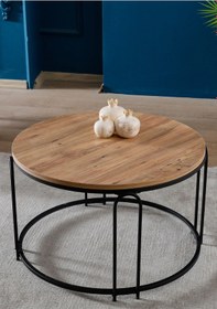 Resim Lenka Açık Ceviz Ahşap Orta Sehpa Yuvarlak Siyah Metal - Sedaş-lenka-orta-siyah Açık Ceviz 