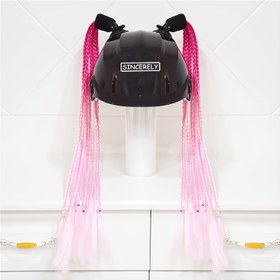 Resim 2 adet MORGIANASS 60.96cm Örgülü At Kuyruğu Kask Bandı Vantuzlu - Canlı Pembe & Mor, Motosiklet Kasklarına Uygun, Halloween/Noel/Paskalya/Bayram için İdeal 