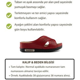 Resim Roy Jones Kadın Ortopedik Yumuşak Tabanlı Terletmeyen Çift Bantlı Hasır Tipi Delikli Rahat Anne Ev İçi Terliği Kırmızı 