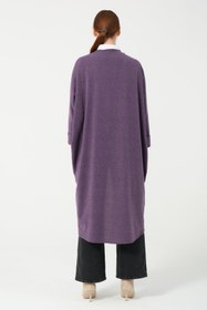 Resim HatunAtila Oversize Sıra Taşlı Hera Kumaş Panço 8555 Mürdüm - Mürdüm / Standart - Oversize 