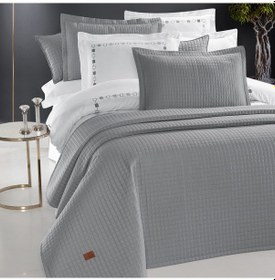 Resim PASIONI - Saten - Elegante -Gri Çift Kişilik Yatak Örtüsü Takımı Gri 