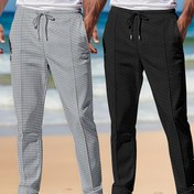 Resim 2 Adet Erkekler İçin Hafif Nefes Alabilen Waffle Desenli Düz Paça Spor Pantolon - Elastik Bel ve İpli, Tüm Mevsimler için Esnek Jogger Yoga, Yürüyüş, Golf, Plaj & Günlük Kullanım (Beyaz & Lacivert), Aktif Yaşam Giyim, Düz Paça Pantolonlar, Yumuşak Kumaş 