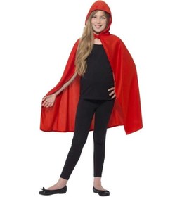 Resim Kırmızı Renk Kapşonlu Kumaş Pelerin 90 cm 