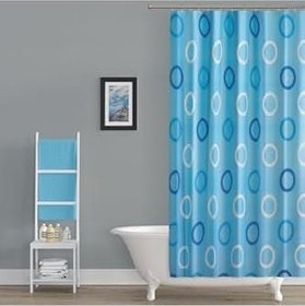Resim Tropik Home Banyo Perdesi Mavi Geometrik Desen Yerli Üretim Duş Perdesi C-Halka Hediye 180x200cm Banyo Perdeleri 