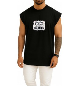 Resim Bahriyeli Collection Oversize Üzgünüm Kızlar Bu Adam Evlendi Göğüs Baskılı Atlet Siyah 