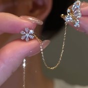 Resim Zarif Kelebek Rhinestone Zinc Alaşımı ile Paslanmaz Çelik Kulak İğnesi, Günlük Giyim için Şık Sallantı Kulak Küpeleri - Tüm Mevsimler için Non-Piercing saç tokası-On Kıkırdak Küpeleri 