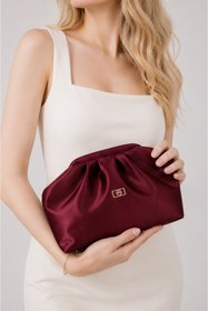 Resim Molie Kadın Bordo Saten Yumuşak Suni Deri Askılı Clutch Abiye Çanta / Portföy Günlük 