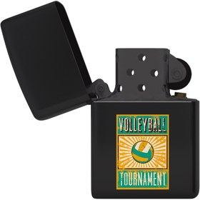 Resim Omotasarım Voleybol Turnuvası Mat Siyah Metal Çakmak - Yeniden Doldurulabilir 