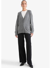 Resim Defacto Oversize Geniş Kalıp V Yaka Yumuşak Dokulu Düğmeli Hırka F2902ax25wngr348 Gri 