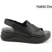 Resim GÖNDERİ(R) Kadın / Kız Siyah Cırt Bantlı Dolgu Topuklu Hakiki Deri Comfort Sandalet 