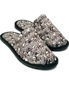 Resim Chochili Erkek Siyah Iskelet Desenli Yumuşak Tabanlı Ev Terlik 