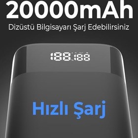 Resim Bix PB65W 20000MAH USB ve 2*type-C Pd 65W Üç Çıkışlı Dijital Ekranlı Powerbank Siyah iPhone Huawei Uyumlu 