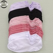 Resim 10 Adet Kadın Nefes Alabilir Ayak Bileği Çorapları - Karışık Renkler, Şık Günlük Tarz, Polyester ve Elastan Karışımı, Ter Emici, Yaz & Sonbahar için Rahat Kalıp, Sevimli Çoraplar 