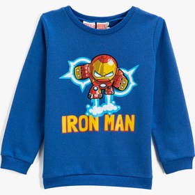 Resim Erkek Bebek Iron Man Baskılı Sweatshirt Bisiklet Yaka Lisanslı 