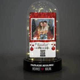 Resim New Year Spotify Ses İzi Tasarımlı Işıklı Fanus 