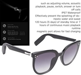 Resim Bluetooth Gözlük, Akıllı Ses Gözlükleri Mavi Işığı Önler IP67 Su Geçirmez Eller Serbest Arama Açık Kulak Hoparlörlü Bluetooth 5.3 Gözlük 