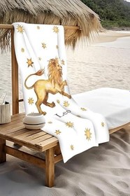 Resim Dijital Baskı Plaj Deniz Havlusu Aslan Burcu Desenli Peştamal HVL0035 