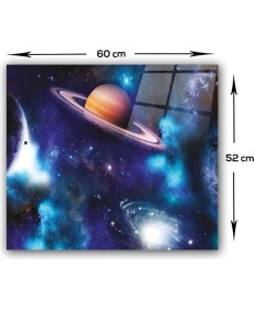 Resim Decorita Cam Ocak Arkası Koruyucu | Galaksi Desen - Renkli | 52cm x 60cm 