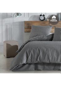 Resim Coté Blanc Mini Kare Siyah %100 Pamuk Tek Kişilik Nevresim Takımı 