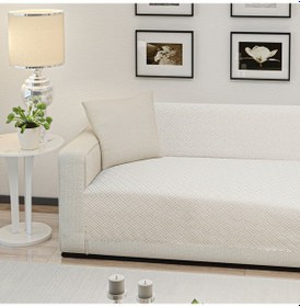 Resim Kaymaz Tabanlı Koltuk Örtüsü 175x215 Cm Altı Polarlı, Örme Kumaş, Çekyat Ve Kanepe Uyumlu Krem 