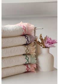 Resim 5'li Püskül Dantelli Mutfak Havlusu Seti -40x60 Cm Kurulama Havlusu Takımı- %100 Pamuk Ekru Ekru 