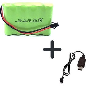 Resim Bataryapil 6V 2700MAH Oyuncak Araba Bataryası Siyah Soketli+Usb Şarj Cihazı 