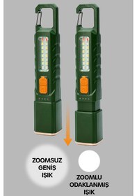 Resim Şarjlı El Feneri 6 Mod Karabina Askılı Çakarlı Cob Led Kamp Lambası Acil Durum Işığı Yeşil 7170 Yeşil 