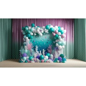 Resim Venspor Denizaltı Temalı Renkli Balonlar ve Mercan Dekorasyonlu Arkaplan 200 x 150 cm Fon Duvar Örtüsü 