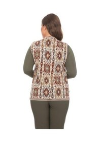 Resim Kadın Etnik Desen Klasik Triko Örgü Kilim Yelek 1052-krem Rengi Krem 