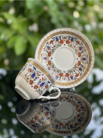 Resim 6 Kişilik Çini Desenli Altın Yaldızlı Porselen Çay Ve Kahve Fincanı Klasik Lüks Fincan Altın 
