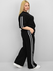 Resim Kadın Büyük Beden Şerit ve Bel Büzgü Detaylı Kısa Kollu Eşofman Takımı 8197-25 - XXL / Bebe Mavi 