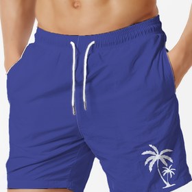 Resim Erkek Siyah Palmiye Ağacı Baskılı Mayo Şortları - Hızlı Kuruyan Polyester, Bağcıklı Bel ve Cep Detaylı Rahat Kesim, Yaz Havuzu ve Plaj Aktiviteleri İçin İdeal, Plaj Mayo|Tropikal Baskılı Şortlar|Dayanıklı Mayo 