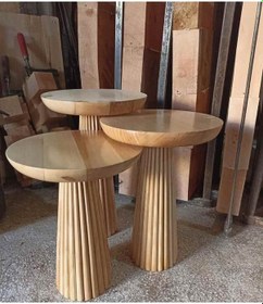 Resim Naturel Masif Ahşap Sehpa Seti Mantar Tasarım 3 Lü Zigon Ve Fiskos Sehpa - Dekoratif Çiçeklik Naturel 