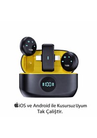 Resim Kablosuz Yaka Mikrofonu Android Ve Apple Uyumlu iOS Alıcılı, Gürültü Azaltmalı Mikrofon Seti Tak Çalıştır 2'li 