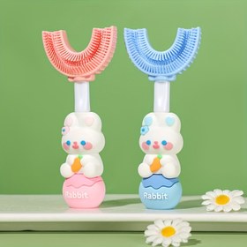 Resim 3 yaş ve üzeri için U-Şekilli Silikon Diş Fırçası - Yumuşak Kıllar, Diş Eti Koruma, Pastel Renklerde Eğlenceli Tavşan Tasarımı (Pembe ve Mavi) - Doğum Günü Hediyesi için İdeal, Diş Fırçası, Oyuncağı Aksesuar, Güvenli Diş Fırçası 