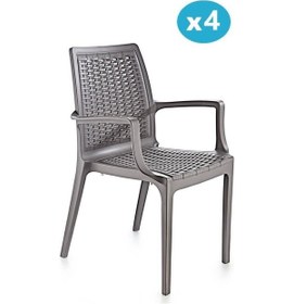 Resim Omnipazar Sy-2524 Örgü Desenli Rattan Bahçe Koltuk Sandalye 4'lü Set Gri Gri 