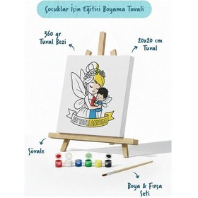 Resim Çocuklar İçin Anneler Günü Boyama Tuvali Şövaleli Boya Seti 20x20 Cm 