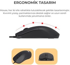 Resim Lecoo CM101 USB Kablolu, QWERTY Türkçe Dizilim Klavye, 1200DPI Optik Kompakt Fare, Win/Mac Uyumlu, Sıvı Dökülmesine Dayanıklı, Sağ ve Sol Elle Kullanıma Uygun, Türkçe Q Klavye & Mouse Set Siyah 
