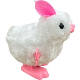 Resim Kurmalı Peluş Beyaz Tavşan 10 Cm 