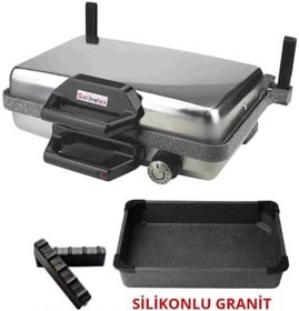 Resim Turbo Granit Grill (INOX) Granit Pan Dahil -Bazlama Lahmacun Pizza Izgara Tost Makinesi 