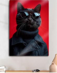 Resim Stilist Gözlüklü Kedi, Cat - Metal Tablo 