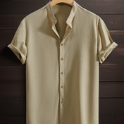 Resim Erkekler için Yaz Esintisi Yeşil Kısa Kollu Düğmeli Gömlek - Günlük Kullanım ve Plaj Tatilleri için İdeal, Rahat, Nefes Alabilen Polyester Yaka 