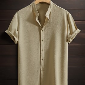 Resim Erkekler için Yaz Esintisi Yeşil Kısa Kollu Düğmeli Gömlek - Günlük Kullanım ve Plaj Tatilleri için İdeal, Rahat, Nefes Alabilen Polyester Yaka 