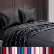 Resim 4 adet Lüks Saten Yatak Takımı - Tam Boy, Yumuşak ve Pürüzsüz Çarşaf, Makinede Yıkanabilir, Düz Renkler, Polyester, 80-85 gram/m², 12 inç Uyumlu Çarşaf ile Yükseklik Artışı, Tüm Mevsimler için Uygun 
