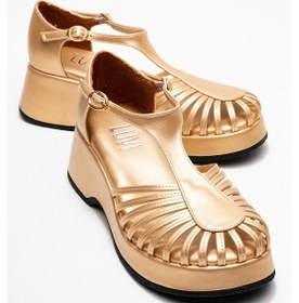 Resim Luvi Shoes Anıel Altın Kadın Dolgu Topuklu Sandalet Altın 