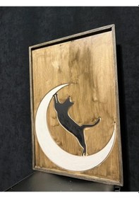 Resim Cıgıl Wood Cat Moon Ahşap Bohem Tablo 