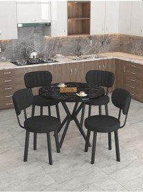 Resim Mygusi Azra Mutfak Masa Takımı 90 Cm Bendir Masa + 4 Sandalye Siyah 