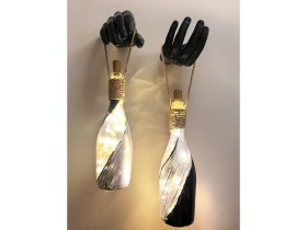 Resim Mes Reves El Figürlü Duvar Lambası - Pilli LED Işıklı Dekoratif Şişe Aydınlatma | Rustik & Vintage El Yapımı Duvar Dekoru | Vitray Cam 