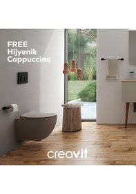Resim Creavit Free Kanalsız Mat Cappuccino Asma Klozet Fe322, Creavit Free Duck Duroplast Yavaş Kapak Mat Bej 