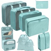 Resim 9 adet Seyahat Depolama Çantası, Yüksek Kaliteli Kalınlaştırılmış ve Hafif Bagaj Depolama Kutusu Paketleme Küpü, Basit Rahat Bagaj Çantası, Tuvalet ve Ayakkabı Çantaları Dahil, Erkekler ve Kadınlar için Tatil Seyahati için Uygun (12 Ayda Kullanılabilir) 